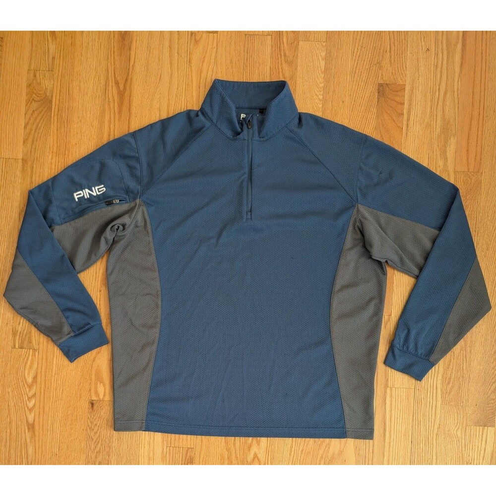 PING PERFORMANCE Mens 1/4 Zip Performance Pullover Large Golf Blue Gray